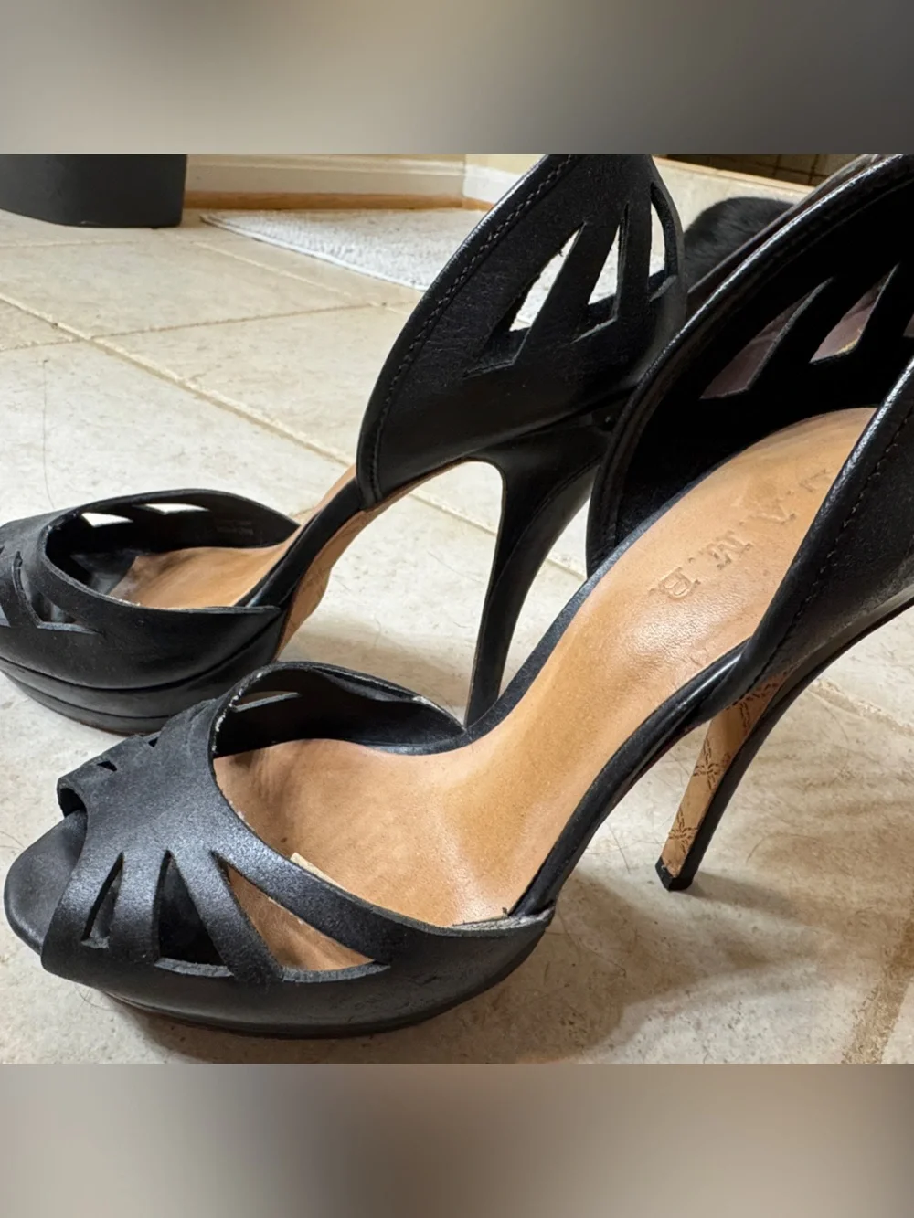 L.A.M.B. Black Cutout Open-Toe Stiletto Heels